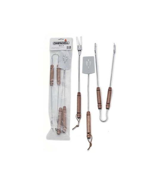 Ompagrill Posate Barbecue Set 03550 Ompagrill Inox/Legno Cf:Pz 3 Cm 55