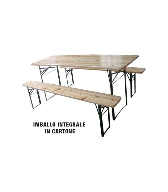Domus Set Tavolo + Panche Birreria 2 Gambe Domus Legno/Acciaio Cm 120X60 H.Cm 76 Cf:Pz 3