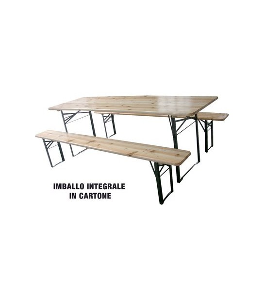 Domus Set Tavolo + Panche Birreria 2 Gambe Domus Legno/Acciaio Cm 200X60 H.Cm 76 Cf:Pz 3