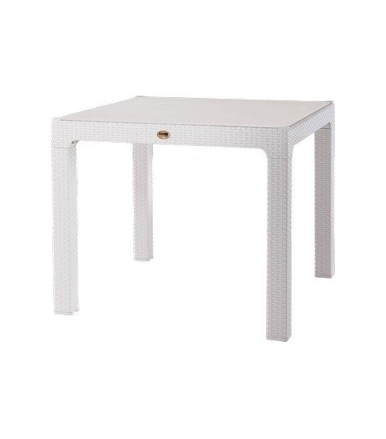 Domus Tavolo Rattan Kreta Domus Pp Bianco Cm 90X90 H.Cm 78
