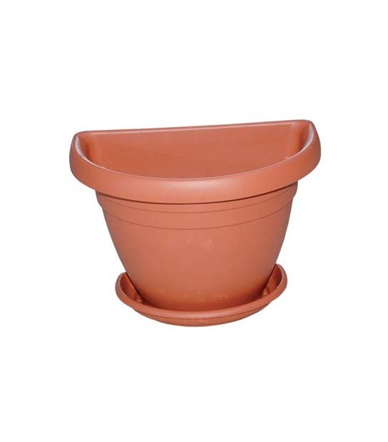 Ics Vaso + Sottovaso Mezzotondo Mimosa Ics Pp Terracotta Cm 30X20 H.Cm 22