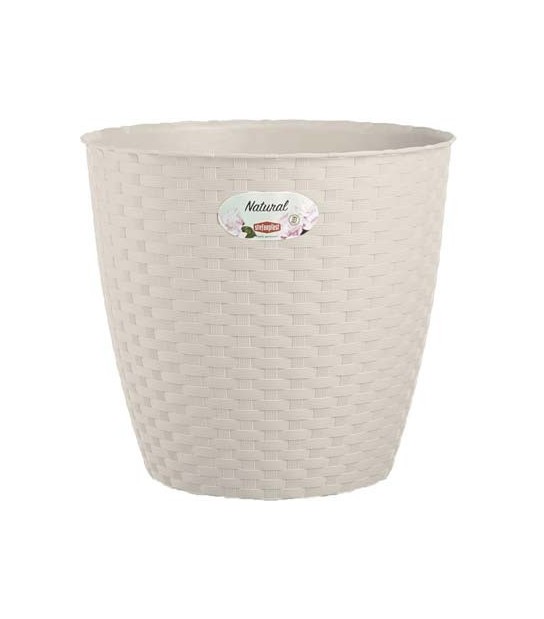 Stefanplast Vaso Rattan Tondo Natural Stefanplast Pp Bianco Cm 24 H.Cm 22,5