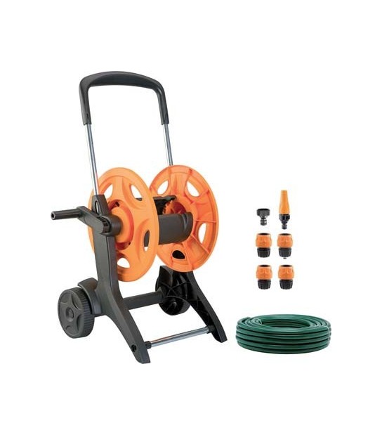 G.F. Avvolgitubo Irrigazione Carrellato Eurotank Gf Plt/Acciaio Ruote Plt +Tubo 1/2 Mt 20 +Raccordi