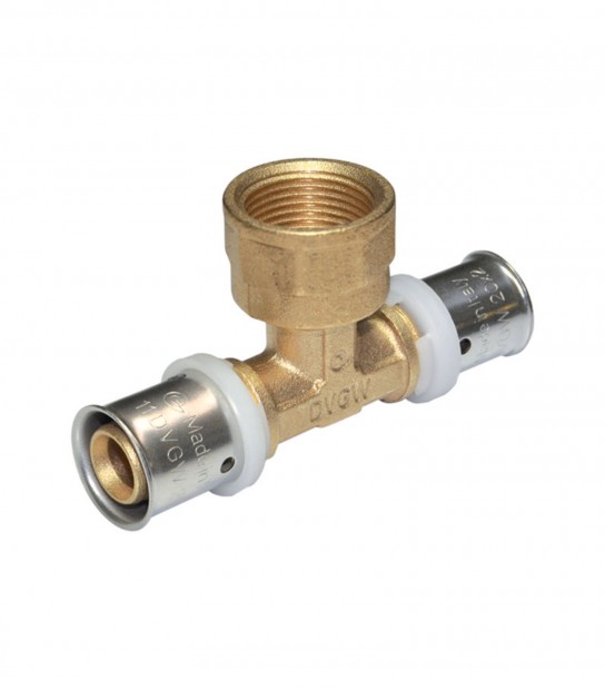 Raccordo a T Ridotto al Centro a pressare in Ottone per Tubo Multistrato 32 x 3 - 1" - 32 x 3