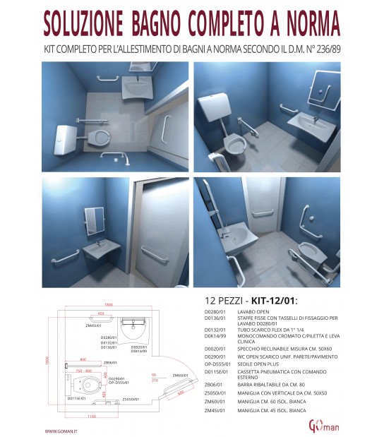 Vaso Disabile con apertura frontale Bianco scarico unificato