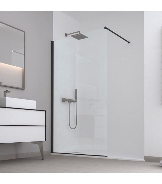 Parete Doccia Walk-In Essence Nero Opaco Vetro Trasparente 118,5-120 Cm