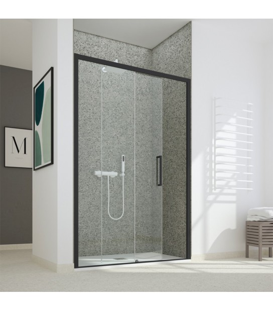 Porta Doccia A Un Anta Fissa E Una Scorrevole Essence Nero Opaco Trasparente 95,5-100 Ap.38 Sx
