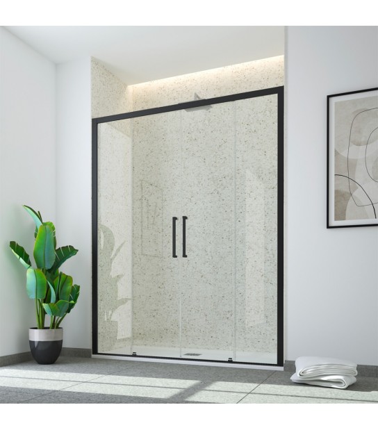 Porta Doccia A 2 Ante Fisse E 2 Ante Scorrevoli Essence Nero Opaco Trasparente 165,5-170 Ap.71