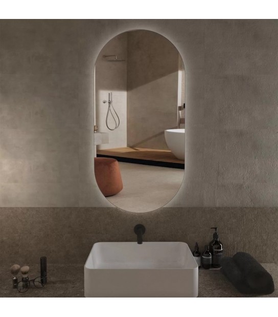 Specchio Filo Lucido Biscotto Con Telaio In Acciaio Lucido Retroilluminato