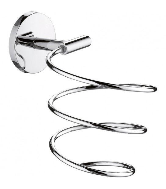 Porta Asciugacapelli Con Placca Tonda Cromo Lucido