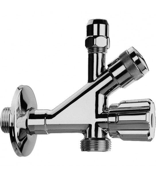 Rubinetto Sottolavabo Combinato Lavatrice A 3 Vie Con Filtro 1/2X3/4X D.10 + Rosetta