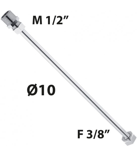 Tubetto Rame Cromato D.10 Con Cartella + Niples M1/2 + Calotta F3/8 Cm 40