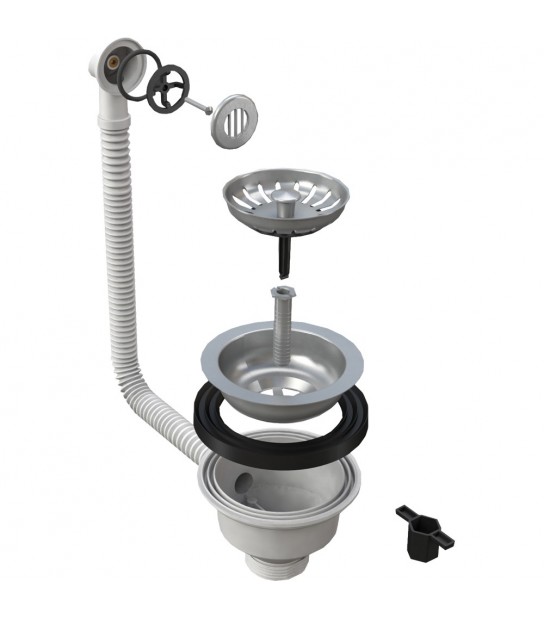 Piletta Hookflex Per Lavello Inox Con Troppo Pieno A Griglia Tonda 11/2 X D.110 Mm