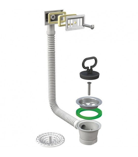 Piletta Per Lavello Inox Con Troppo Pieno A Griglia Rettangolare 11/2 X D.70 Mm