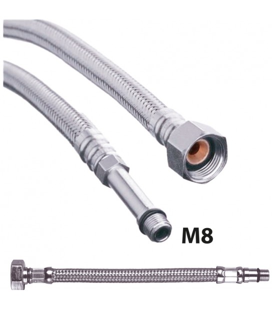 Flessibile In Acciaio Inox Per Monocomando Dn6 F3/8 X M8 Corto - 35 Cm