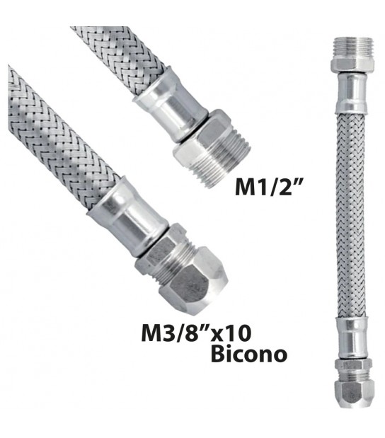 Flessibile In Acciaio Inox M1/2 X M3/8X10 Bicono Cm 35 - Dn10