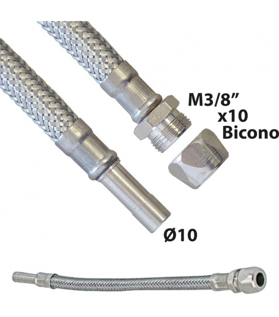 Flessibile In Acciaio Inox M3/8X10 Bicono Con Tronchetto D.10 40 Cm - Dn10