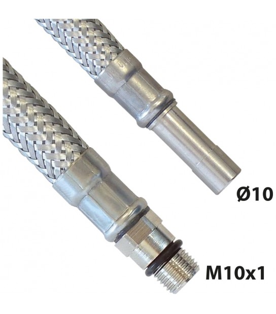 Flessibile In Acciaio Inox M10X1 Con Tronchetto D.10 Corto 35 Cm - Dn8
