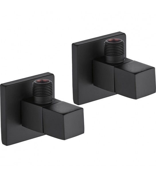 Coppia Di Rubinetti Sottolavabo Quadrati Nero Opaco 1/2 X 3/8