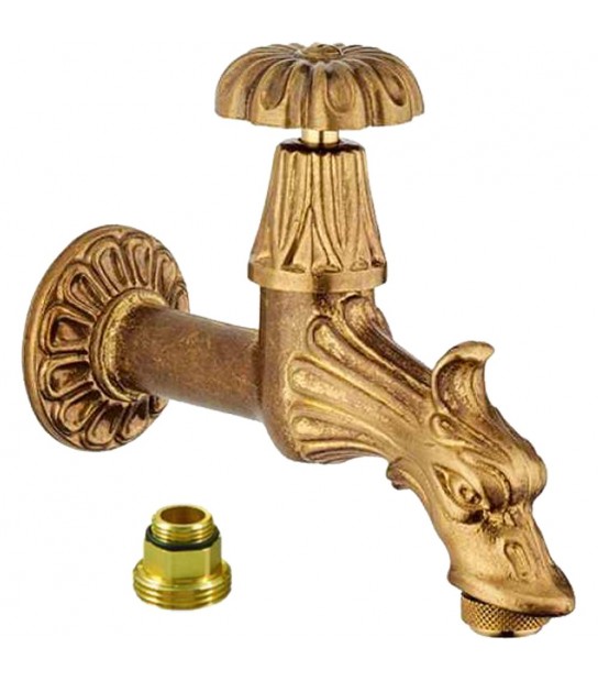 Rubinetto Artistico Per Fontana A Vitone Con Attacco Portagomma 1/2 + Rosone
