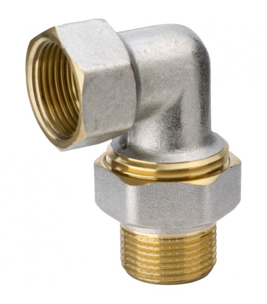 Raccordo Curvo 3 Pezzi Maschio/Femmina In Ottone Nichelato 3/4