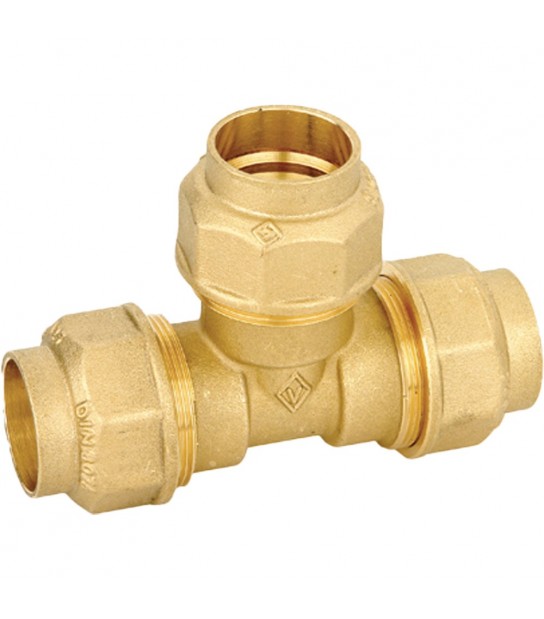 Tee In Ottone A Compressione Per Tubo Pe/Pehd/Pex Valvofit D.40 X D.40 X D.40 Mm