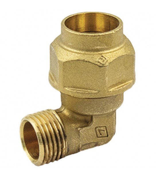 Gomito Maschio In Ottone A Compressione Per Tubo Pe/Pehd/Pex Valvolfit D.20 X 1/2 M