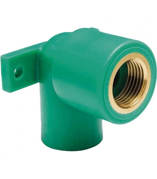 Gomito Filettato Femmina Con Staffa In Ppr Verde Pn25 D.20 X 1/2F