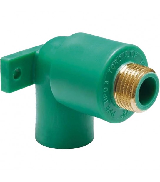 Gomito Filettato Maschio Con Staffa In Ppr Verde Pn25 D.20 X 1/2M