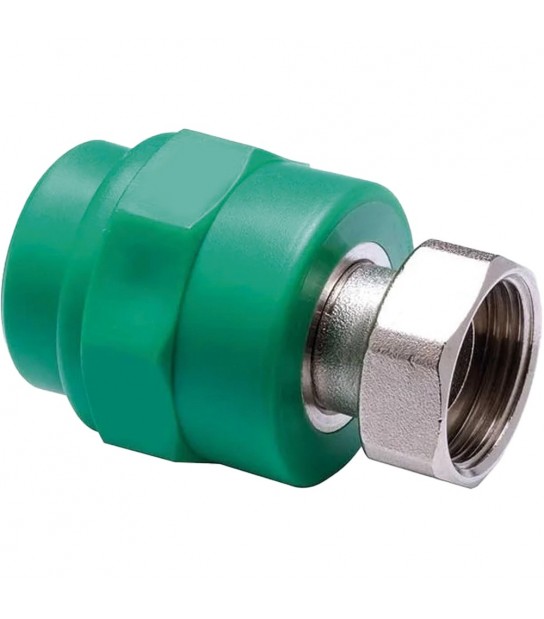 Manicotto Diritto Filettato Femmina Con Codolo E Dado In Ppr Verde Pn25 D.32 X 1F G