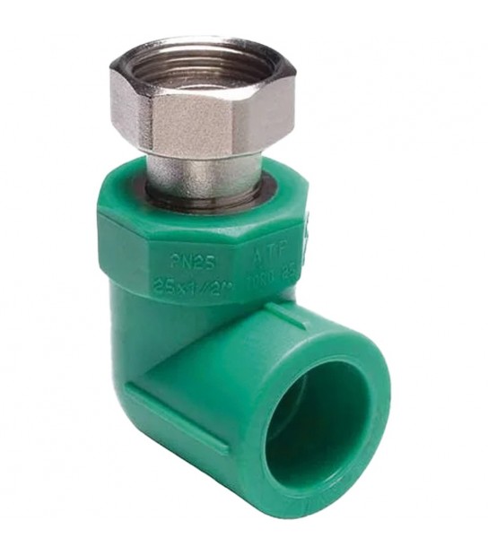 Gomito Filettato Femmina Con Codolo E Dado In Ppr Verde Pn 25 D.25 X 3/4F G