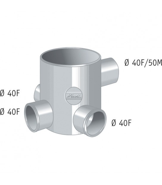 Pozzetto A Pavimento 4 Vie Basso Ad Incollaggio In Pvc D.100 X D.40