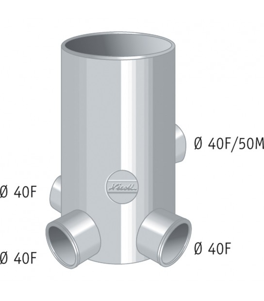 Pozzetto A Pavimento 4 Vie Alto Ad Incollaggio In Pvc D.100 X D.40