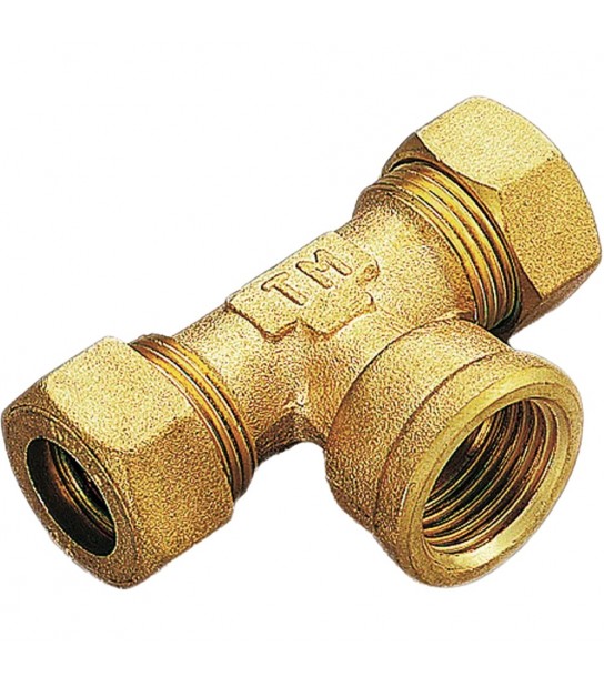 Tee Femmina A Compressione Con O-Ring Per Tubo Rame Tiemme D.22 X 3/4 X D.22