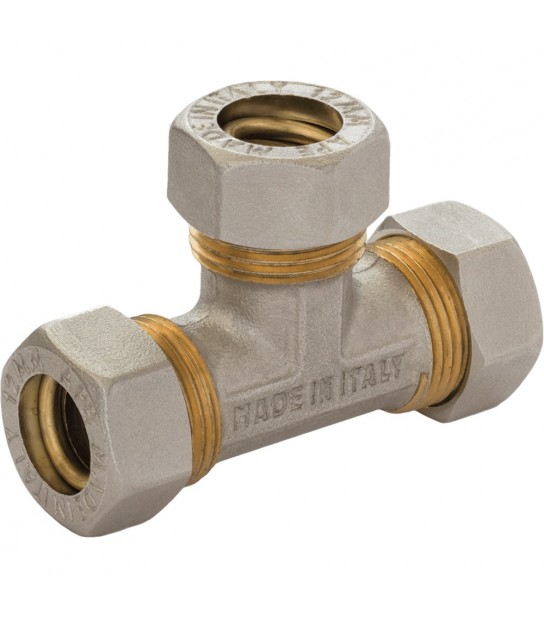 Tee Con 3 Dadi A Compressione O-Ring Per Tubo Rame Ape D.14 X D.14 X D.14 Mm