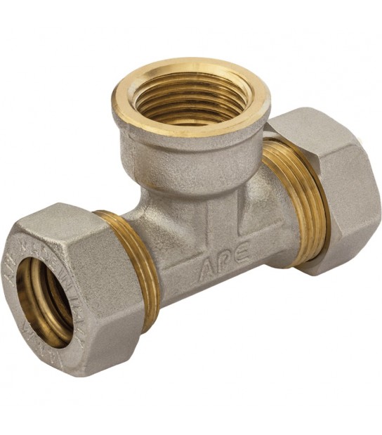 Tee Femmina A Compressione O-Ring Per Tubo Rame Ape D.12 X 1/2 X D.12