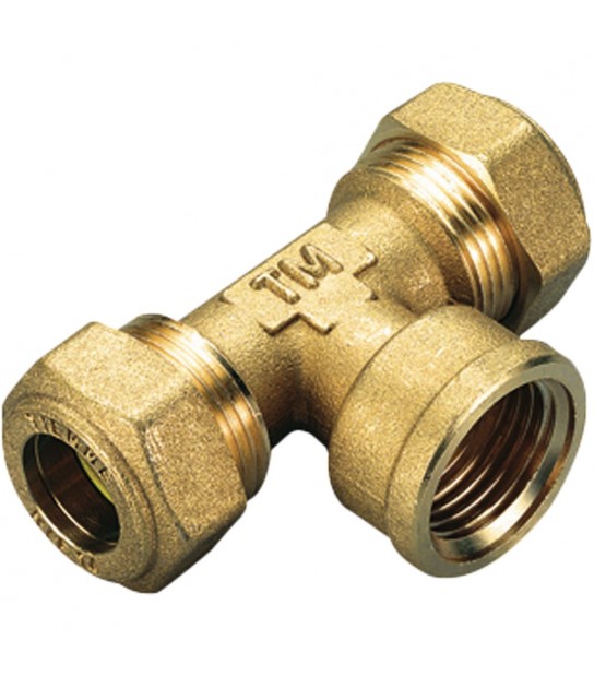 Tee Femmina A Compressione Con O-Ring Giallo Per Gas Tiemme D.22 X 3/4 X D.22