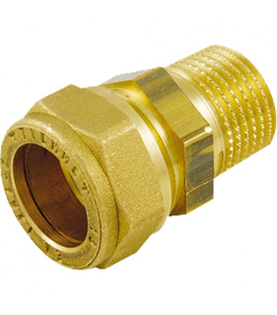 Raccordo Diritto Maschio A Compressione Con Ogiva In Ottone Per Tubo Rame Tiemme D.22 X 3/4