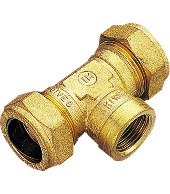 Tee Femmina A Compressione Con Ogiva In Ottone Per Tubo Rame Tiemme D.22 X 1 X D.22