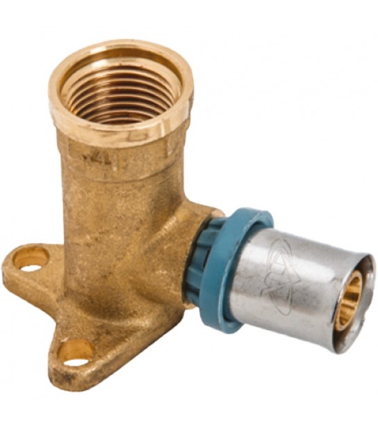 Gomito Femmina Flangiato A Pressare Per Tubo Multistrato Unidelta D.20 X 1/2 - H. 53 Mm