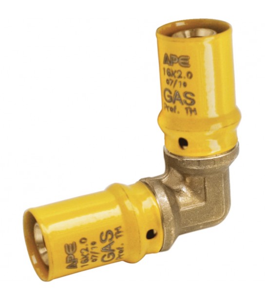 Raccordo A Pressare Curvo Doppio Per Multistrato Gas Ape D.20 X D.20 (2,00 Mm)