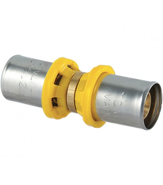 Raccordo Diritto Doppio A Pressare Per Tubo Multistrato Acqua E Gas Tdm D.26 X D.26 (3,0) Mm