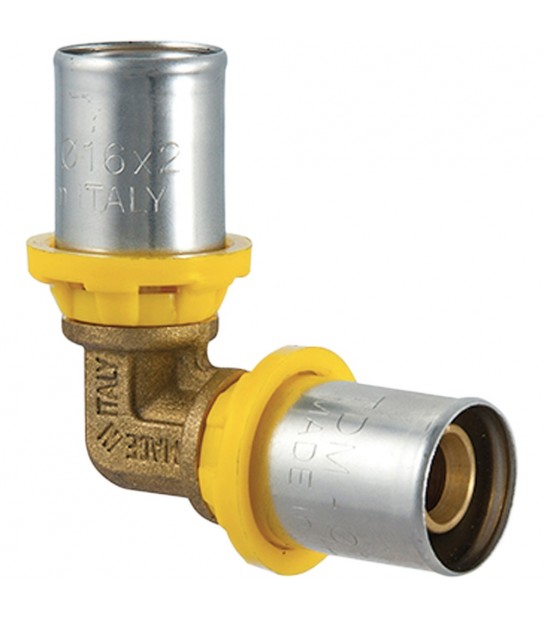 Raccordo Curvo Doppio A Pressare Per Tubo Multistrato Acqua E Gas Tdm D.16 X D.16 (2,0) Mm