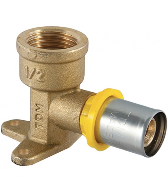 Raccordo Curvo Femmina Flangiato A Pressare Per Tubo Multistrato Acqua E Gas Tdm 3/4 X D.20 Mm