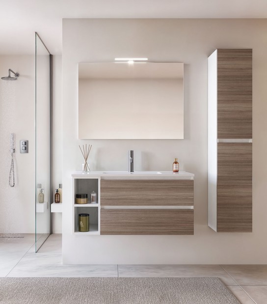 Legnobagno Express Cubik 01 101cm Bianco Larix - Olmo Terra