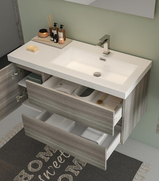 Legnobagno Express Lavabo in Resina Line 100 SX Bianco Lucido