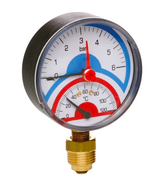 Termomanometro Radiale Attacco Laterale D. 80 1/2 0÷6 Atm 0÷120°C
