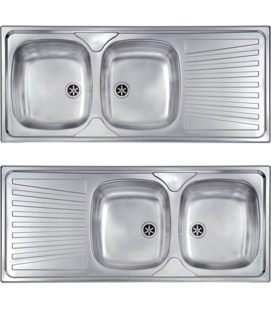 Lavello Inox Ad Incasso 2 Vasche Con Gocciolatoio Mondial 116X50 Cm - Sx