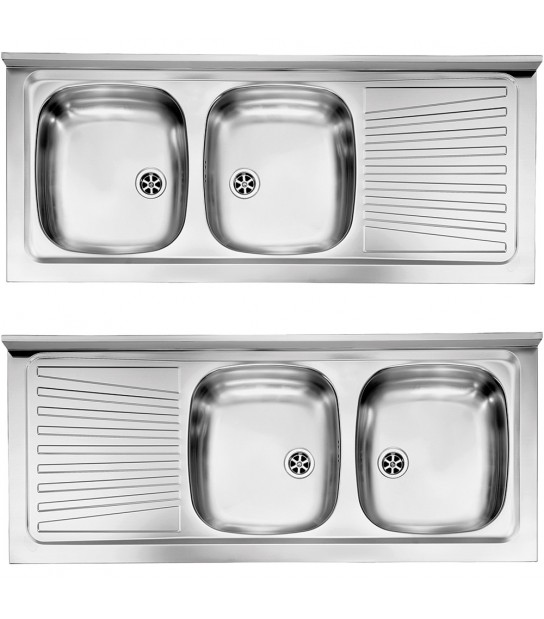 Lavello Inox Ad Appoggio 2 Vasche Con Gocciolatoio Mondial 120X50 Cm - Sx