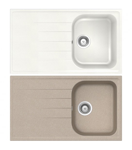 Lavello Sintetico 1 Vasca Con Gocciolatoio Incasso Lithos Bianco Alpina 07 - 86X50 Cm